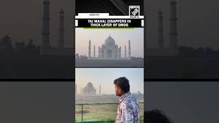 Taj Mahal disappears in a layer of haze as air pollution levels rise dramatically across Agra [upl. by Ennovyhs]