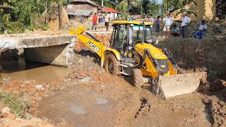 JCB Backhoe Loader Demolishing and Removing Old Bridge for New Construction  JCB Power [upl. by Hezekiah]