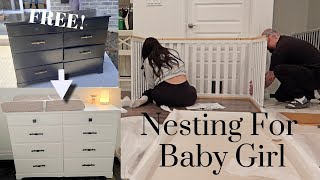 Preparing For Baby Girls Arrival  Building The Crib  Refurbishing a FREE Dresser  27 Weeks [upl. by Anilasor]