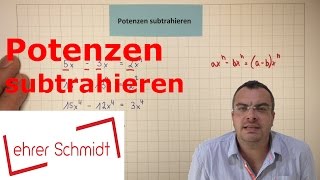 Potenzen subtrahieren  Potenzrechnung  Mathematik  Lehrerschmidt [upl. by Mulry282]