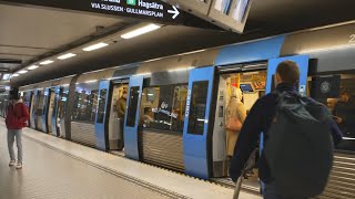 Sweden Stockholm subway ride from TCentralen to Hornstull X escalator [upl. by Nnaytsirk]