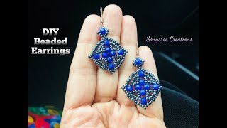 Squarish Earrings DIY Beaded Earrings How to make beaded earringssonysreecreations [upl. by Carissa]