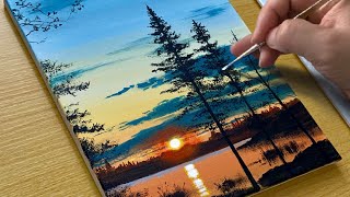 How to Draw a Sunset Lake  Acrylic Painting for Beginners [upl. by Adianez]