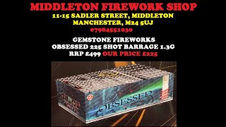 OBSESSED 225 SHOT COMPOUND FIREWORK  £225 AT MIDDLETON FIREWORK SHOP  BY GEMSTONE FIREWORKS [upl. by Silvie467]