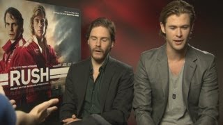 Chris Hemsworth and Daniel Bruhl battle it out in Rush interview [upl. by Lamprey]