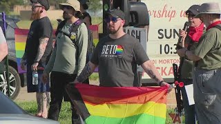 AntiLGBTQ protestors show up outside of Drag Bingo event at a church in Katy [upl. by Thamos]