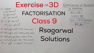 FACTORISATION  FACTORISATION OF POLYNOMIAL Ex 3D  CLASS 9  BMJHA RSAGARWAL SOLUTION Ex3D [upl. by Mcwilliams885]