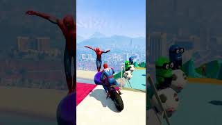 GTA 5 SPIDERMAN MINION MOTORCYCLE AND WATER SLIDE RAGDOLL 53 gta spiderman minions [upl. by Mauro]