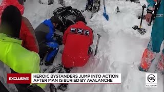 Video captures snowmobilers rescue man buried alive in Utah County avalanche [upl. by Annoit]