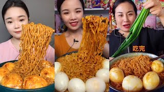 MUKBANG 먹방 EATING SPICY NOODLES and SOFT BOIL EGGS chewy sounds  ASMR  chinese foods 辣面鸡蛋 [upl. by Ahsieket]