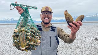 GIANT Alaska RAZOR CLAMS Catch Clean Cook Ocean Foraging [upl. by Naraa]