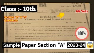 Cbse class 10th English Paper Section B amp C 202324  cbse english sample paper with solution [upl. by Nirrac]