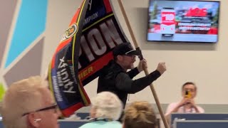 Dale Earnhardt Jr Runs into Media Center with Championship Flag quotWere Going Full Throttlequot [upl. by Aihsot]