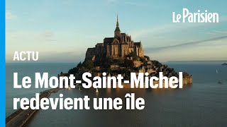 Les images extraordinaires du MontSaintMichel qui redevient une île grâce à la marée haute [upl. by Lebazi790]