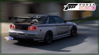 Forza Horizon 5  Nissan R34 Skyline GTR Drift build amp Customization [upl. by Eanahs]