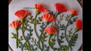 Hand Embroidery 3D fluffy flowers  Simple amp Easy tutorial  Tassel Stitch pom pom flower Lesson 16 [upl. by Enttirb]