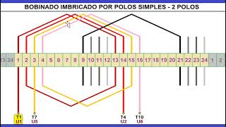 Bobinado Imbricado  2 polos  24 Ranuras  12 Terminales [upl. by Eelirrem512]