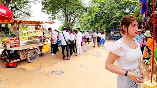 Street Food Tour on Pchum Ben Day in Countryside Pagoda Ben 10 Kandal Province Cambodia [upl. by Leorsiy380]