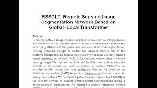 RSSGLT Remote Sensing Image Segmentation Network Based on Global–Local Transformer [upl. by Mikah]