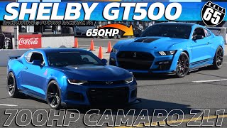 650hp Shelby GT500 vs 700hp Camaro ZL1 Rematch Roll Race Showdown at Pocono Raceway [upl. by Nehgaem902]