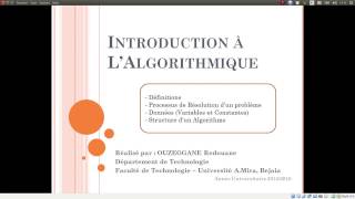 Cours 01  Introduction à lAlgorithmique [upl. by Aivata189]