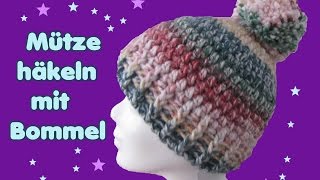 Mütze mit Bommel häkeln Anfänger POMPOM Mütze [upl. by Nira]