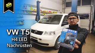 VW T5 Philips Ultinon H4 LED Nachrüsten  Umrüsten  H4 LED retrofit  VitjaWolf  Tutorial  HD [upl. by Lhadnek928]