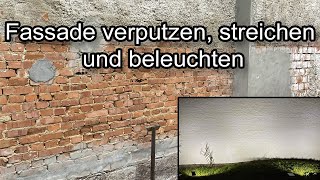 Wie schnell und günstig Außenfassade verputzen spritzen und beleuchte Vorher  Nachher [upl. by Oiruam]