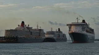 Three Queens arrival into Southampton Queen Mary 2s 10th Anniversary  09052014 [upl. by Gannes]