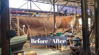 Preparing to Fibreglass our hull Fairing Peelply and hard work Building our wooden boat EP60 [upl. by Eibot]