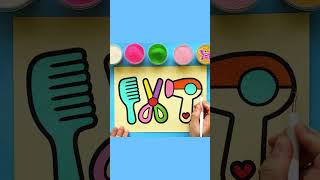 Sand Painting Drawing Coloring Hair Dryer Scissors and Brush [upl. by Arihday]