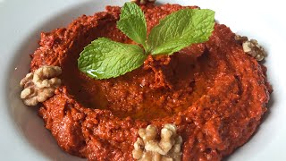 Muhammara Roasted Red Pepper amp Walnut DipSpread  A Syrian Vegan Dish [upl. by Falconer795]