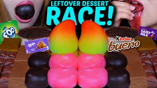 ASMR LEFTOVER DESSERT RACE VIRAL MANGO ICE CREAM MILKA CHOCOLATE CAKE BARS BERRY MOCHI KINDER 먹방 [upl. by Gignac]