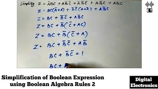 Simplification of Boolean Expression using Boolean Algebra Rules  Important Question 2 [upl. by Eidak]