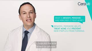 Benzoyl Peroxide Acne Treatment Ingredients QampA with Dermatologist Dr Ted Lain  CeraVe [upl. by Augie]