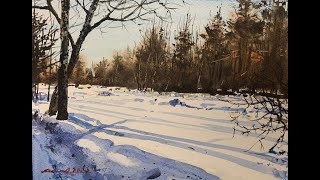 Watercolor painting landscape  Snowy Scene [upl. by Jak900]