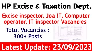 HP Government Jobs 2023  Excise Taxation Dept Vacancies Details JoaIT Excise inspector etc [upl. by Marcoux]