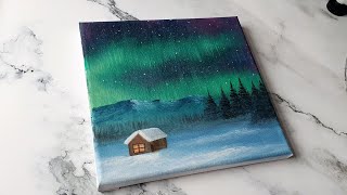 Northern lights aurora borealis landscape painting  easy acrylic painting ideas for beginners ✨️ [upl. by Eet]