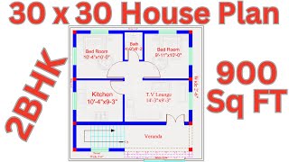 30x30 house design plan with 2 Bedrooms  30x30 नक्शा 2Bhk 30 BY 30 [upl. by Annasus]