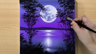 Full Moon Painting  Acrylic Painting for Beginners  STEP by STEP 173  보름달 풍경화 [upl. by Byrle833]