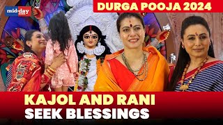 Durga Pooja 2024 Kajol amp Rani Mukerji pose together and seek blessings at North Bombay Pandal [upl. by Genesa]