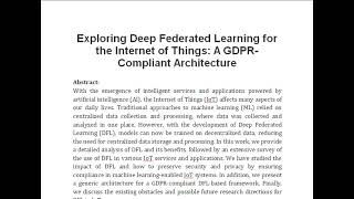 Exploring Deep Federated Learning for the Internet of Things A GDPR Compliant Architecture [upl. by Josephina]