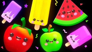 BABY FRUIT DANCING with Ice Cream 🍎🍊🍋‍🍏🍇 Sensory Video 🍨😍🍭😋 [upl. by Giwdul]