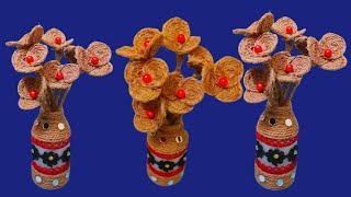 jute flowers in vase making homemadejute craft ideas easy easy Jute flowers vase Jute craft ideas [upl. by Colner]