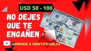 🟥Cómo identificar DÓLARES de 50 y 100 ORIGINALES  Cómo DETECTAR DÓLARES Falsos  Dólares VERDADERO [upl. by Nyssa]