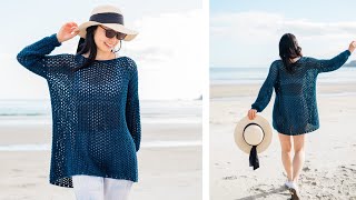 Crochet Summer Beach Cover Up  Mesh Summer Sweater Tutorial [upl. by Bourne]