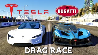 BUGATTI BOLIDE VS TESLA ROADSTER DRAG RACE  Assetto Corsa [upl. by Einnoc]