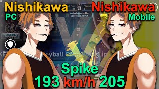 The Spike Volleyball 3x3 Nishikawa PC vs Nishikawa Mobile Who is stronger Spike 205 kmh [upl. by Leahsim635]