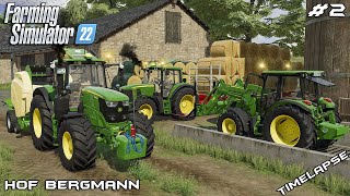 Baling amp transporting STRAW BALES with John Deeres  Hof Bergmann  Farming Simulator 22  Episode 2 [upl. by Acinomed]