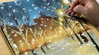 How to Draw a Snowy Night Street  Acrylic Painting for Beginners [upl. by Primaveria]